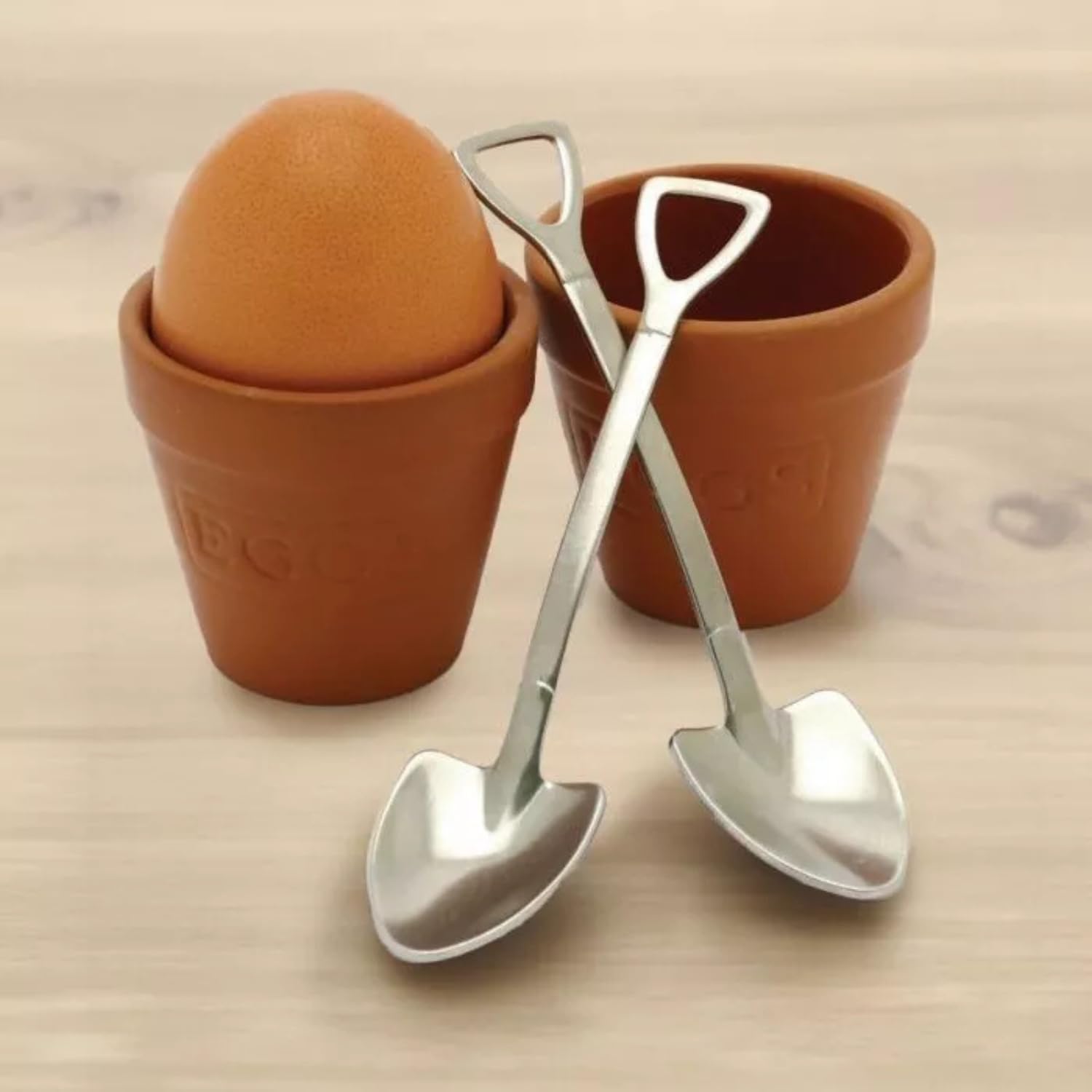 Marco Paul 2pc Plant Pot and Shovel Novelty Egg Cups for Kids and